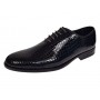 Pantofi barbati negri lac croco cu sireturi si finisaj lucios elegant